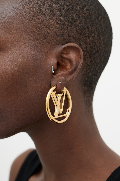 Louis Vuitton Gold Louise PM Logo Earring