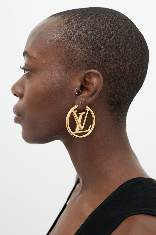 Louis Vuitton Gold Louise PM Logo Earring