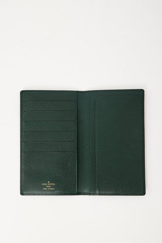 Louis Vuitton Green Leather Taiga Long Bifold Wallet