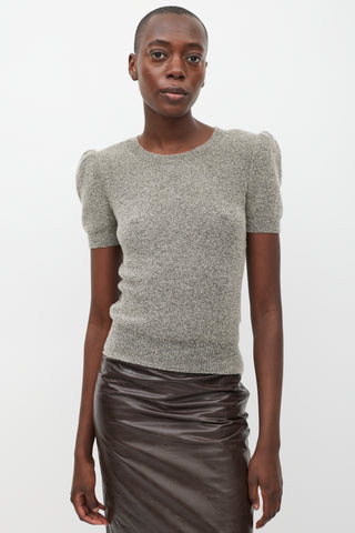 Louis Vuitton Grey Boucle Padded Shoulder Top