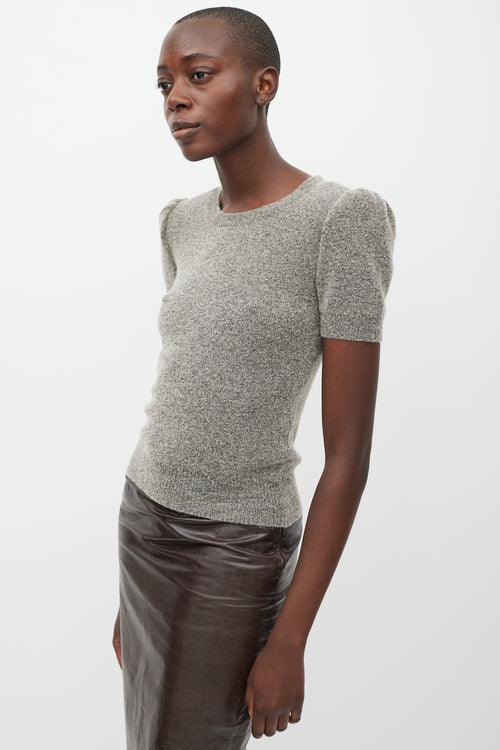 Louis Vuitton Grey Boucle Padded Shoulder Top