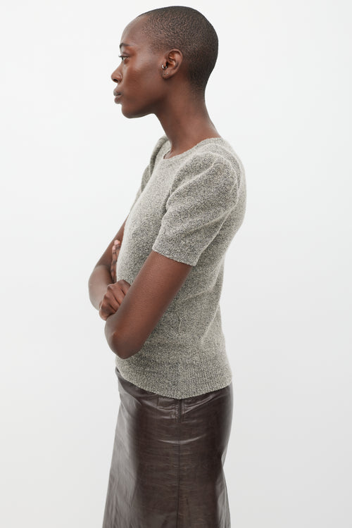 Louis Vuitton Grey Boucle Padded Shoulder Top