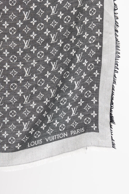 Louis Vuitton Black 
Grey Monogram Chale Scarf