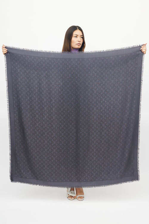 Louis Vuitton Grey Silk 
Wool Monogram Shawl