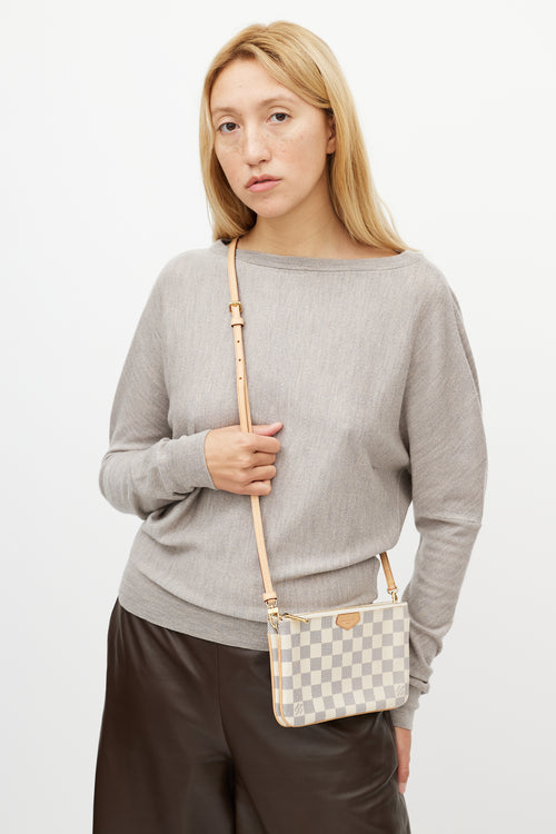 Louis Vuitton Cream Double Zip Damier Azur Pochette