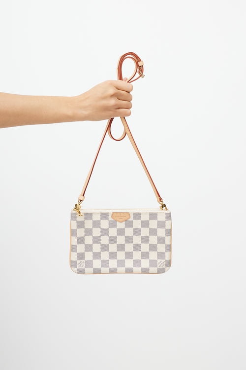 Louis Vuitton Cream Double Zip Damier Azur Pochette