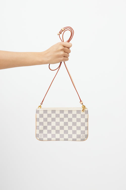 Louis Vuitton Cream Double Zip Damier Azur Pochette