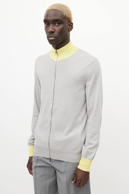 Louis Vuitton Grey 
Yellow Knit Zip Sweater