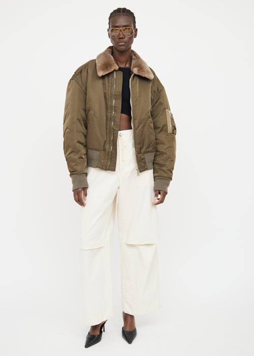 Louis Vuitton Green Fur Trim Bomber Jacket