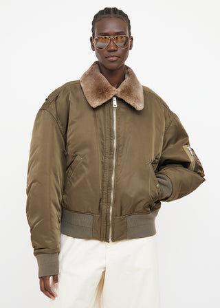 Louis Vuitton Green Fur Trim Bomber Jacket