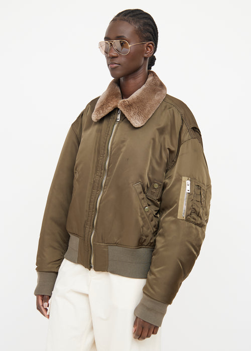 Louis Vuitton Green Fur Trim Bomber Jacket