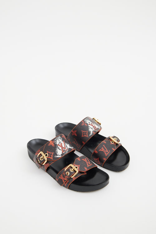 Louis Vuitton Black 
Red Catogram Bom Sandals