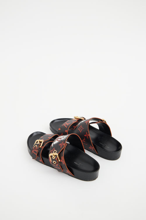 Louis Vuitton Black 
Red Catogram Bom Sandals