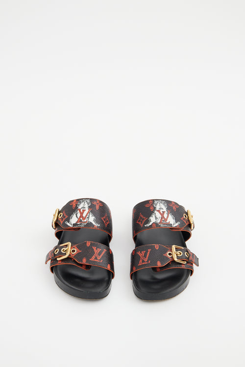 Louis Vuitton Black 
Red Catogram Bom Sandals