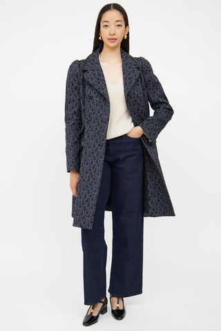 Louis Vuitton Navy Brocade Double Breasted Coat