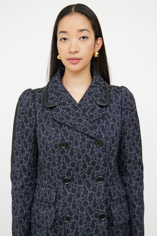 Louis Vuitton Navy Brocade Double Breasted Coat