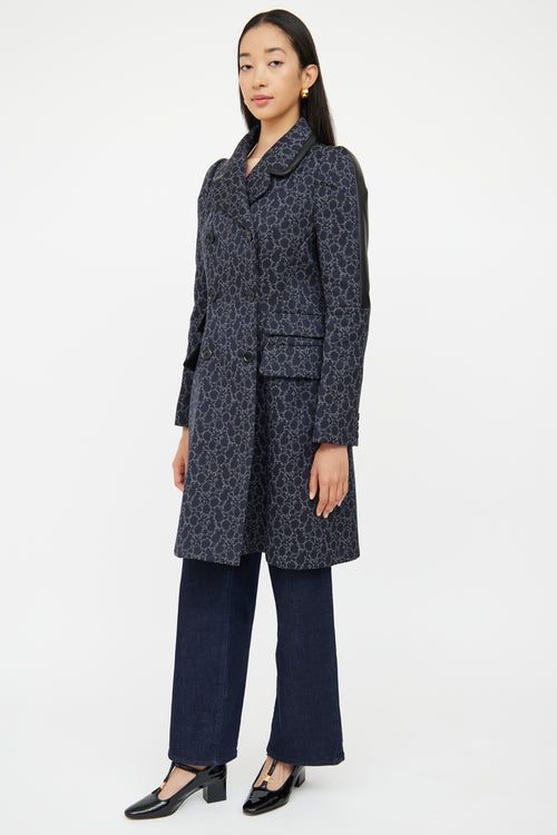 Louis Vuitton Navy Brocade Double Breasted Coat