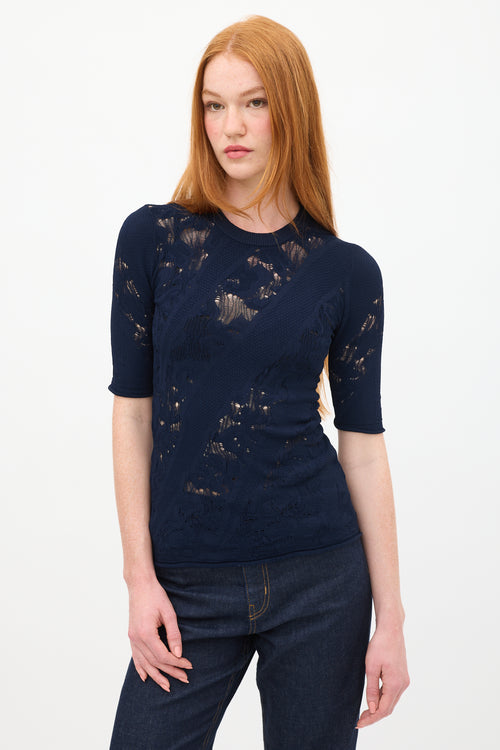 Louis Vuitton Navy Floral Lace Knit Top