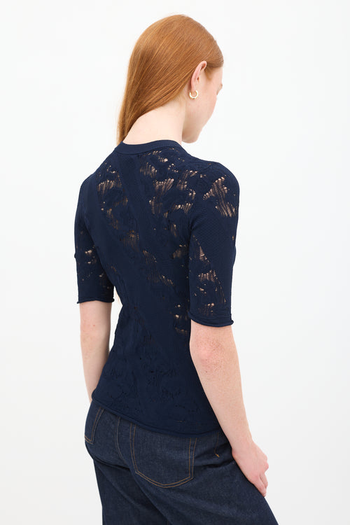 Louis Vuitton Navy Floral Lace Knit Top