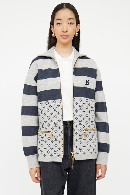 Louis Vuitton Grey 
Navy Monogram Knit Jacket