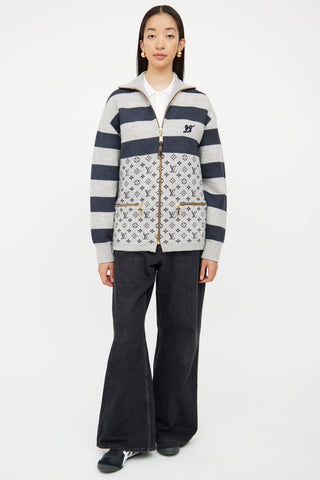 Louis Vuitton Grey 
Navy Monogram Knit Jacket