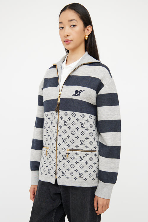 Louis Vuitton Grey 
Navy Monogram Knit Jacket