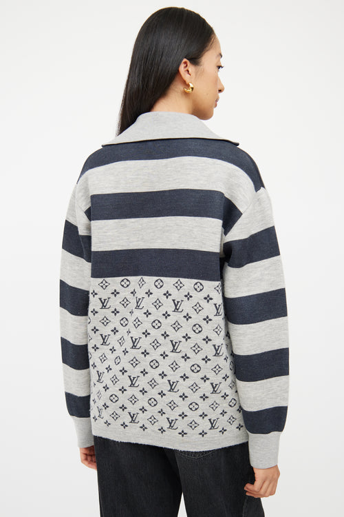 Louis Vuitton Grey 
Navy Monogram Knit Jacket