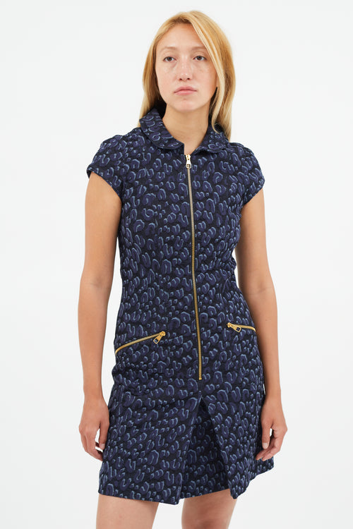 Louis Vuitton Navy Jacquard Floral Denim Dress