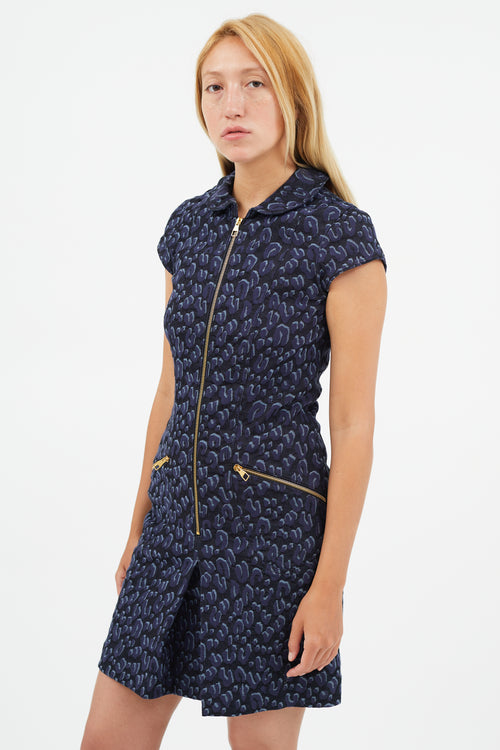 Louis Vuitton Navy Jacquard Floral Denim Dress