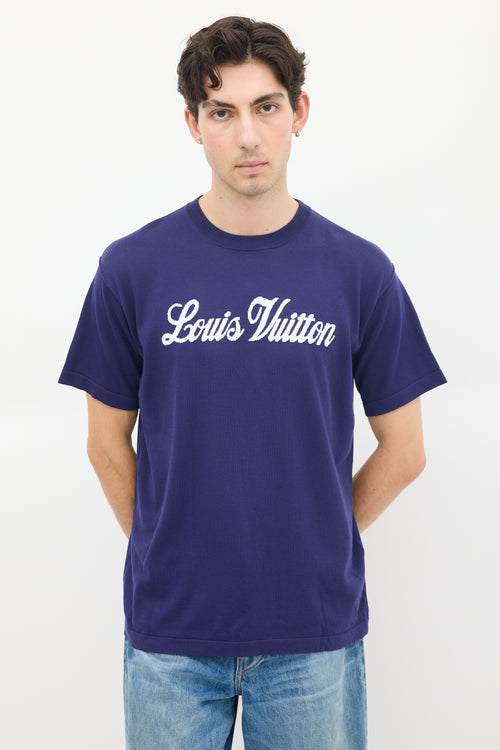 Louis Vuitton Navy Knit Logo Instarsia T-Shirt