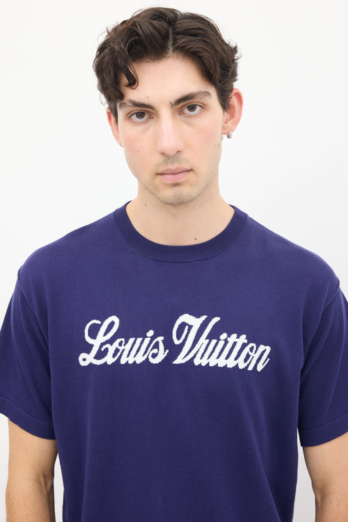 Louis Vuitton Navy Knit Logo Instarsia T-Shirt