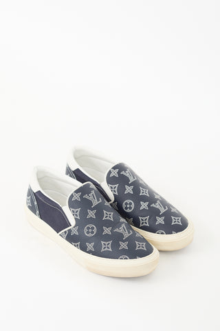 Louis Vuitton Navy Leather 
Canvas Trocadero Monogram Sneaker