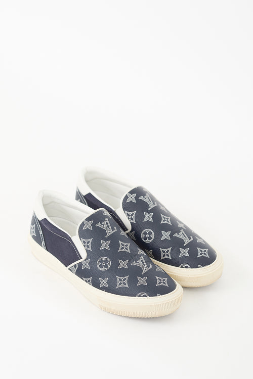 Louis Vuitton Navy Leather 
Canvas Trocadero Monogram Sneaker