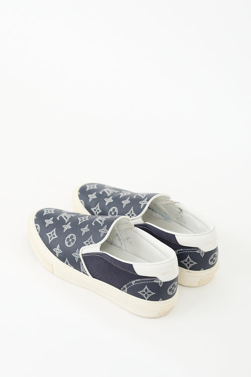 Louis Vuitton Navy Leather 
Canvas Trocadero Monogram Sneaker