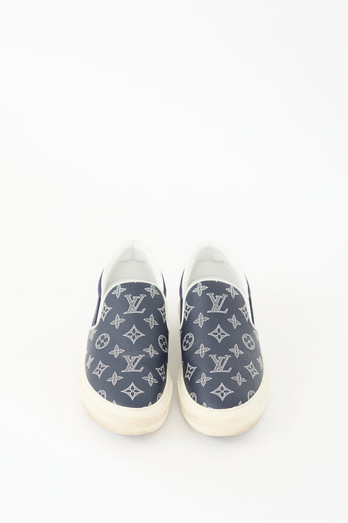 Louis Vuitton Navy Leather 
Canvas Trocadero Monogram Sneaker