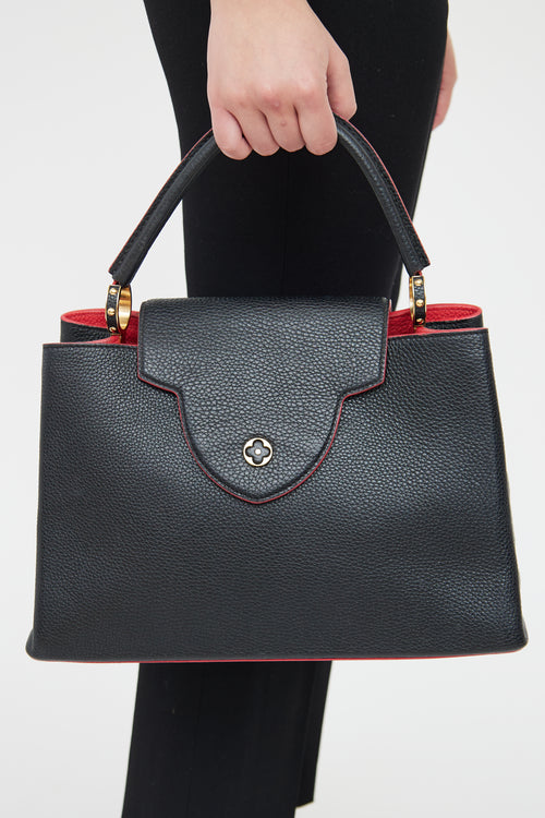 Louis Vuitton Navy 
Red Taurillon Capucines Bag