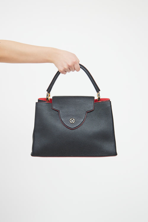 Louis Vuitton Navy 
Red Taurillon Capucines Bag