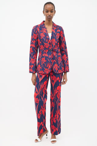 Louis Vuitton Navy 
Red Cotton Floral Suit