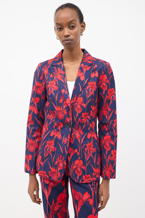 Louis Vuitton Navy 
Red Cotton Floral Suit