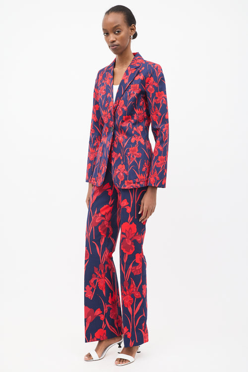 Louis Vuitton Navy 
Red Cotton Floral Suit