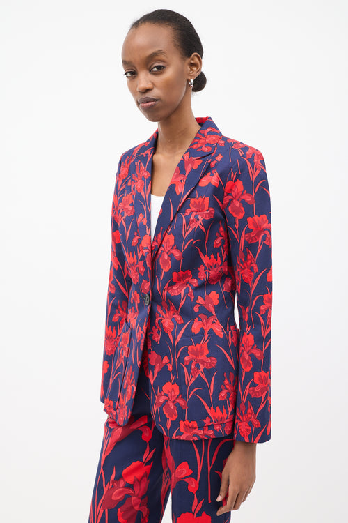 Louis Vuitton Navy 
Red Cotton Floral Suit