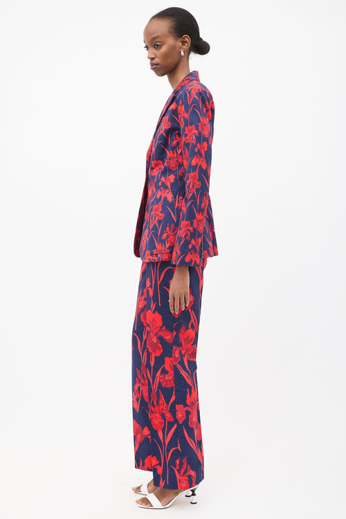 Louis Vuitton Navy 
Red Cotton Floral Suit