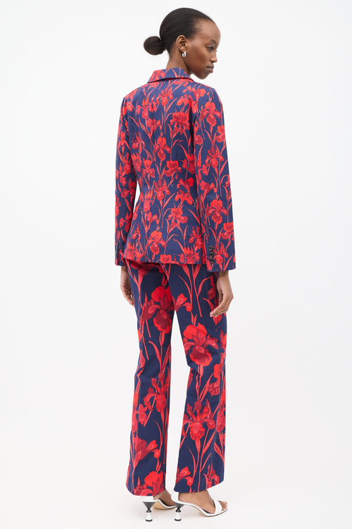 Louis Vuitton Navy 
Red Cotton Floral Suit