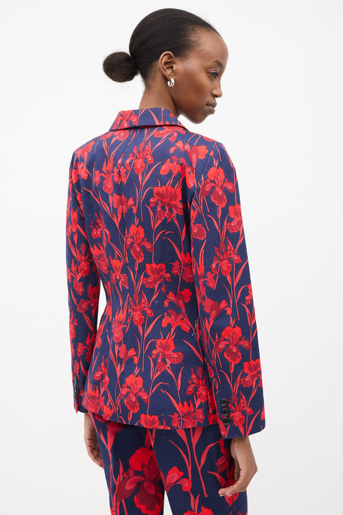 Louis Vuitton Navy 
Red Cotton Floral Suit