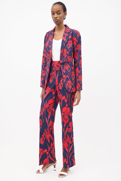 Louis Vuitton Navy 
Red Cotton Floral Suit