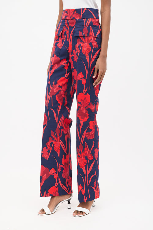 Louis Vuitton Navy 
Red Cotton Floral Suit