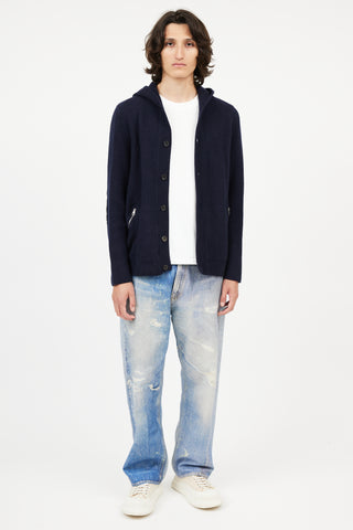 Louis Vuitton Navy Wool 
Cashmere Hooded Cardigan