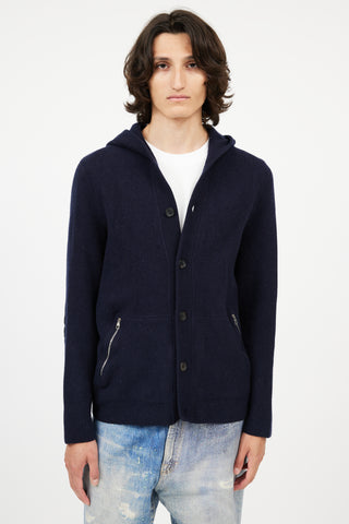 Louis Vuitton Navy Wool 
Cashmere Hooded Cardigan