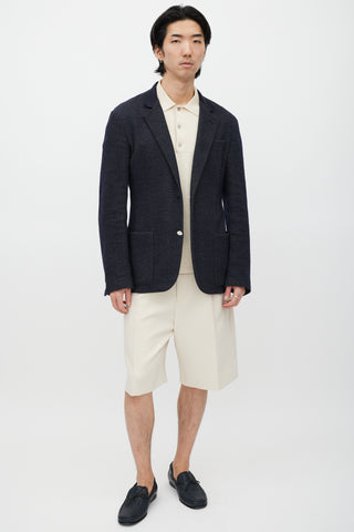 Louis Vuitton Navy Woven Wool Blazer