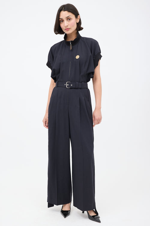 Louis Vuitton Navy Zip Belted Jumpsuit